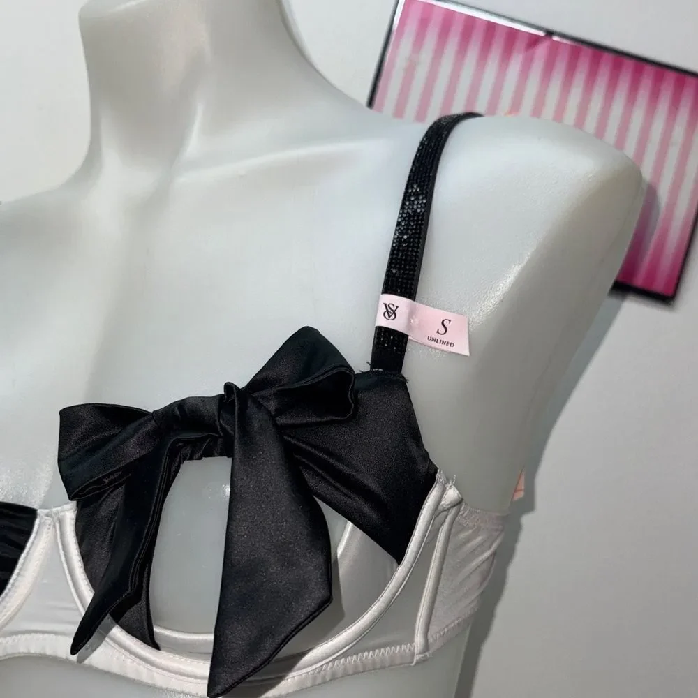 ✨Victoria's Secret Black and White Bow Bra Sz Small NWT